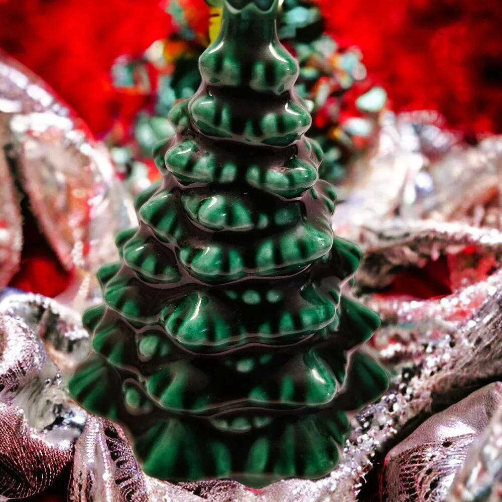 Mini Green Ceramic Christmas Tree Handcrafted Signed Studio Pottery Decor